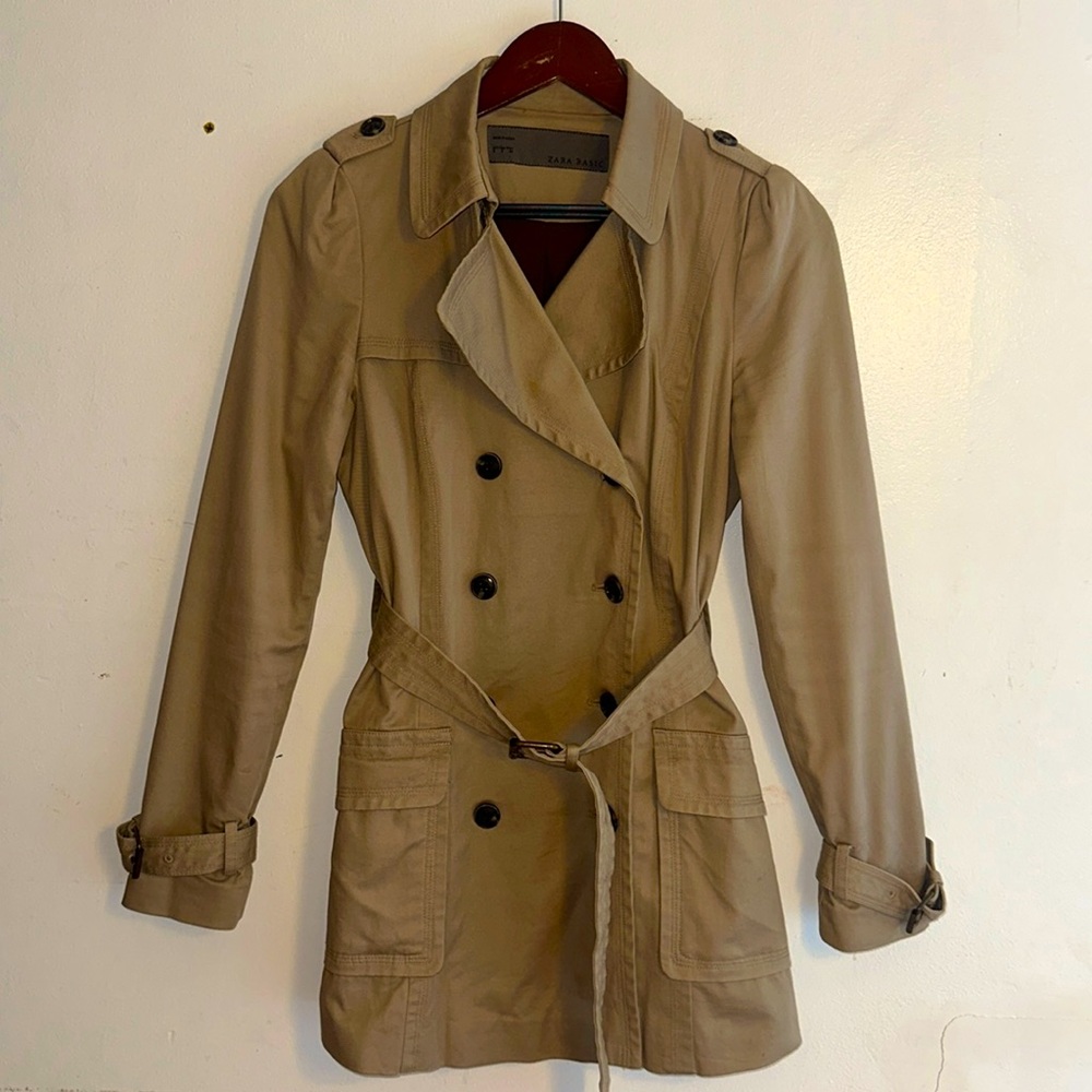 Zara Basic Trench Coat Medium Length Size S